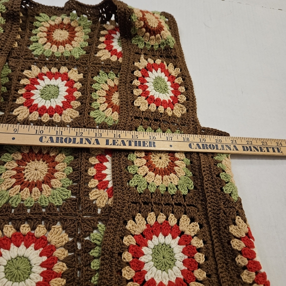 Crochet Granny Square Vest Brown Multi Color Floral Boho Design OS - Picture 8 of 9